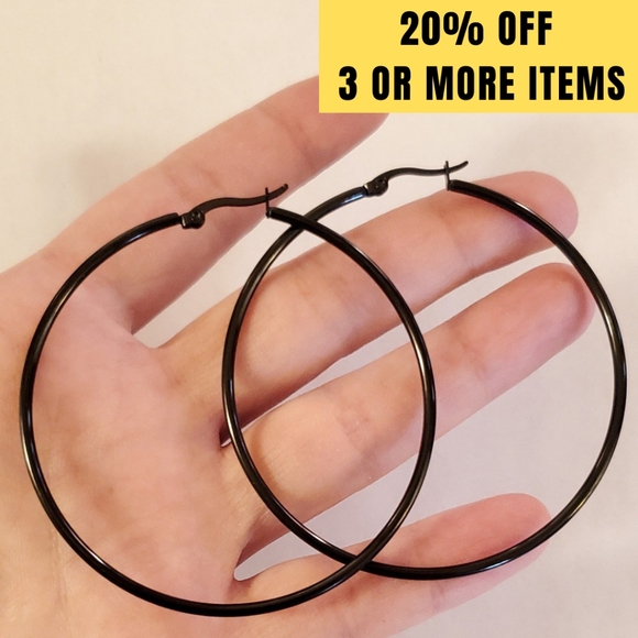 NWOT Large Black 60mm Hoops - Picture 6 of 6